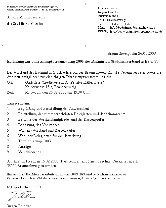 Einladung zur Jahreshauptversammlung 2003 Einladung zur Jahreshauptversammlung 2003