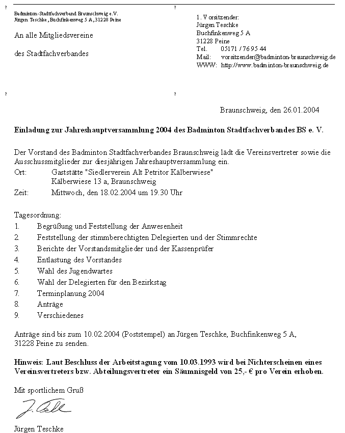 Einladung zur Jahreshauptversammlung 2004 Einladung zur Jahreshauptversammlung 2004