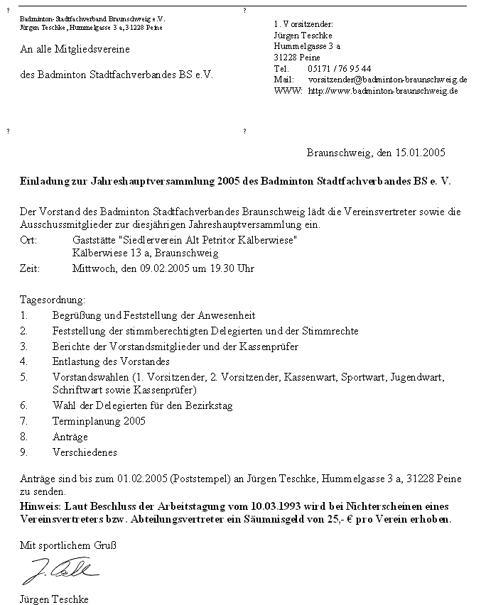 Einladung zur Jahreshauptversammlung 2005 Einladung zur Jahreshauptversammlung 2005