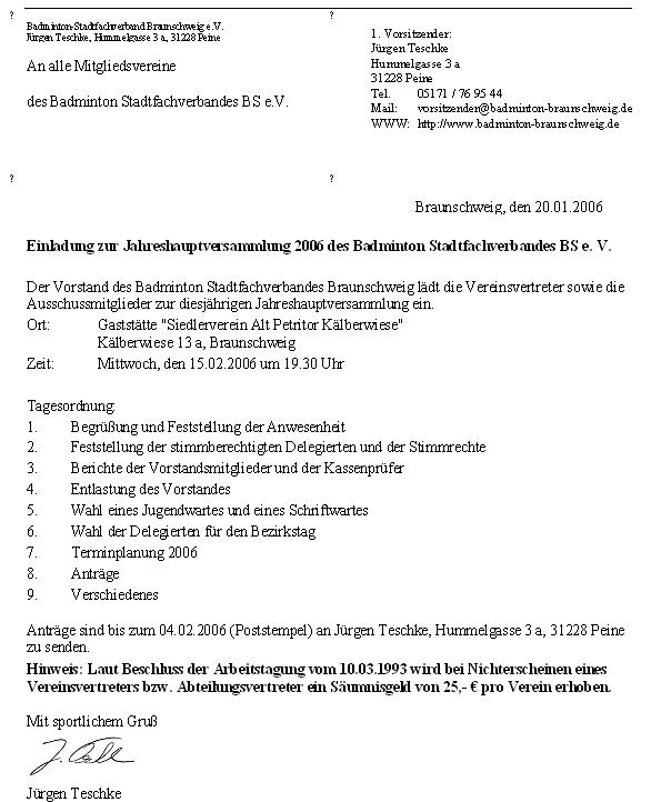 Einladung zur Jahreshauptversammlung 2006