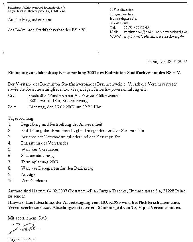 Einladung zur Jahreshauptversammlung Einladung zur Jahreshauptversammlung