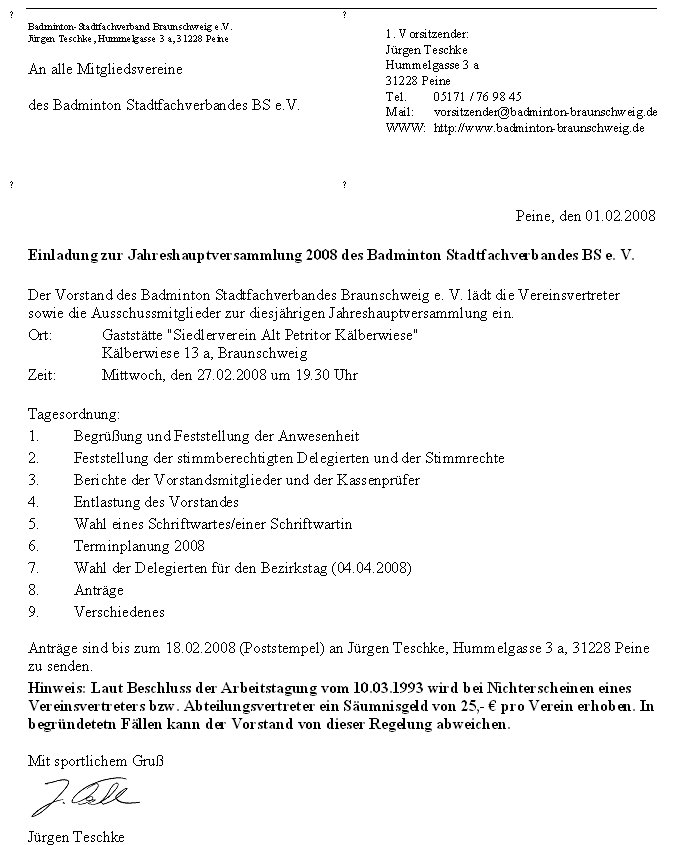 Einladung zur Jahreshauptversammlung 2008 Einladung zur Jahreshauptversammlung 2008